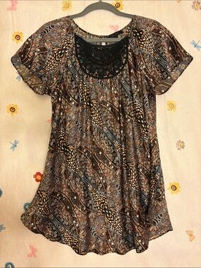 100% Silk Alice Ritter Short Sleeve Tunic or nightgown with Crocheted Yoke
